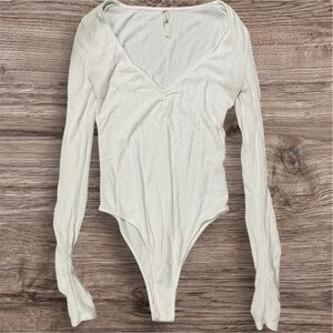 Free People White Long Sleeve Bodysuit